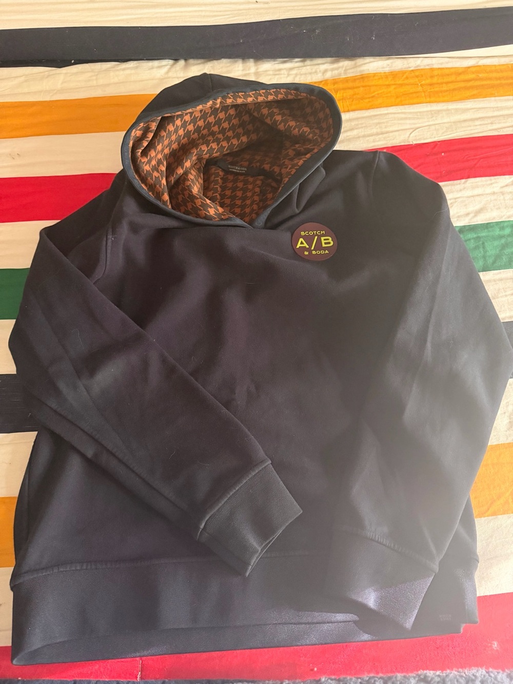 Scotch & Soda Black Hoodie with Orange Patterned Hood Lining